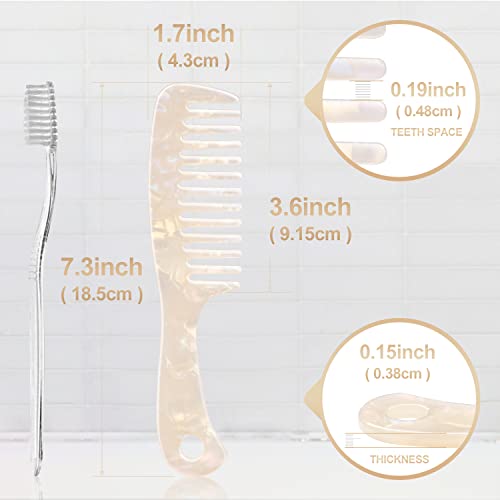 Large Wide Tooth Hair Comb Tortoise Shell Comb for Thick Curly Hair | Cellulose Acetate Hair Detangling Comb Round Tooth for Women Men or Kids, Anti-Static Wet or Dry, White - color: White