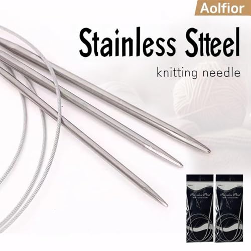 Aolfior Stainless Steel Circular Knitting Needles Size 11 16 Inch 8.0 mm Set Round Metal (Silver, 16 inch-11-(8.0mm)) Suitable for Beginners and Experienced Knitters Alike. - size: 16 inch-11-(8.0mm)