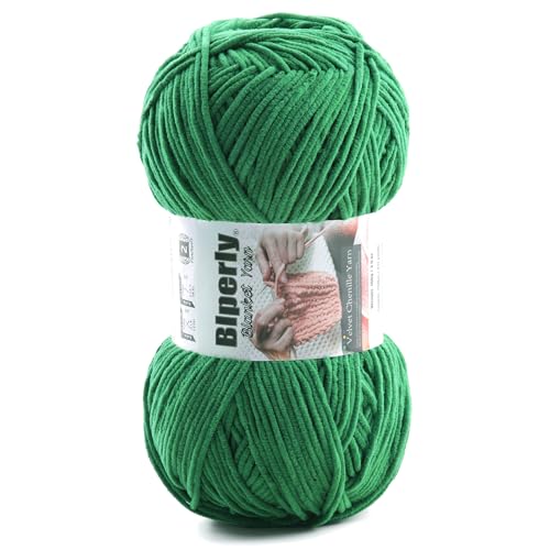 Skinny Chenille Yarn for Crocheting and Knitting - 1 Pack of 100g/317yds Ultra Soft Fluffy Plush Velvet Yarn - #2 Crochet Yarn for Amigurumi, Blankets, Plush Dolls, Baby Clothes (1, Dark Green) - color: Dark Green