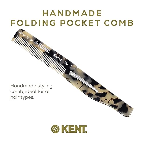 Kent 20T TW Handmade Folding Pocket Comb for Men, Fine Tooth Hair Comb Straightener for Everyday Grooming Styling Hair, Beard or Mustache, Use Dry or with Balms, Saw Cut Hand Polished, Made in England - color: White Tokyo, size: 6 Pack