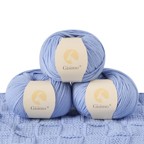 100% Merino Wool Yarn, 6-Ply Luxurious and Soft Yarn for Hand Knitting & Crocheting, 1.76 OZ/50g, 127 yds/116 Meters (Baby Blue, 3 Balls) - color: baby blue, size: 3 balls