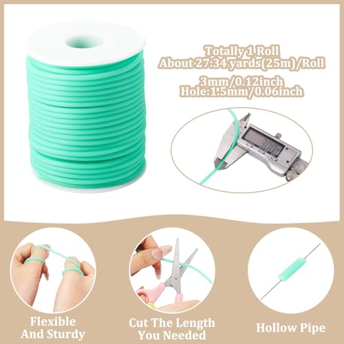 Beadthoven 3mm Hollow Pipe Rubber Tube Cords, 27Yards Barber Cord for Knitting Stitch Holder, Tubing Rubber Cord with Spool for Bracelet Jewelry Making DIY Crafts 1.5mm Hole - Aquamarine - color: Aquamarine, size: 3mm