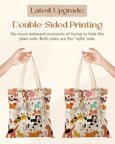 Miss Adola Aesthetic Tote Bag for Girls - with Magnetic Buckle and Zipper Inner Pocket for Women Lady Canvas Cotton Tote Bag - color: Dogs