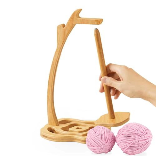Joyeee Magnetic Rotating Pendulum Yarn Ball Dispenser Stand, Wooden Spinning Yarn Spool Crochet Spinner Carousel for Yarn Storage, Perfect for Crocheting and Knitting Projects, Natural Finish - color: Blonde