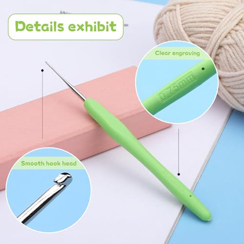 0.75 mm Crochet Hook, Ergonomic Handle for Arthritic Hands, Extra Long Knitting Needles for Beginners and Crocheting Yarn (0.75 mm) - size: 0.75mm