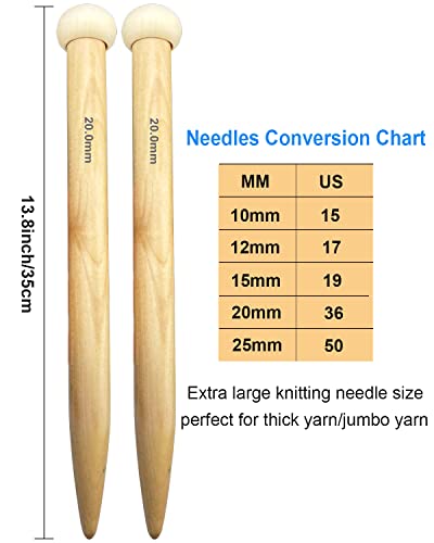 Weabetfu Large Size Bamboo Knitting Needle Straight Single Pointed Thick Knit Needles 13.8-inch Length Jumbo Knitting Needles for Huge Chunky Yarn Handmade DIY Knitting,US Size 17(12mm) - size: 12mm(O)