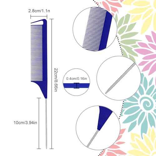 Patelai 30 Pcs Rat Tail Steel Combs Fine Tooth Bulk,Navy Blue | Long Steel Pin Pintail Bulk for Salon Hair Stylists ,Hair Teasing Fine Tooth Comb for Women,Teasing Detangling Tools - color: Navy Blue