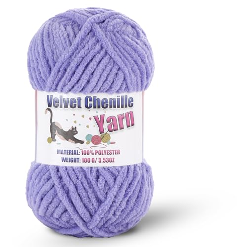 Fluffy Chenille Yarn for Crocheting, Chunky Velvet Yarn for Crochet Amigurumi, Used for Making Baby Yarns Blanket, Clothes, Pattern Knitting Creations (1-Light Lavender) - color: 1-Light Lavender