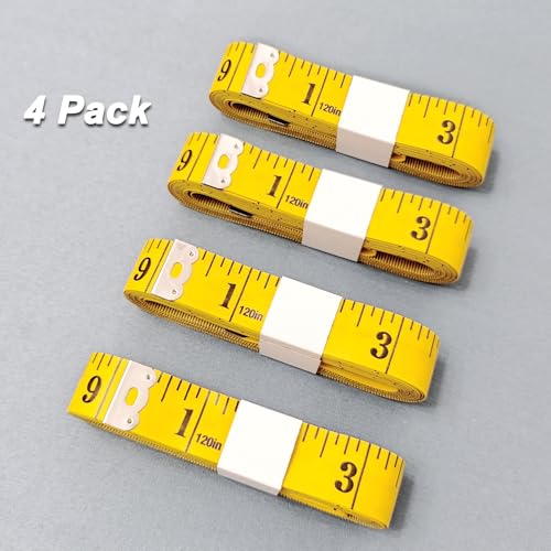 4 Pack Soft Tape Measure Double Scale 120-inch/300cm, Fabric Craft Tape Measure & Medical Body Measurement, Sewing Flexible Vinyl Ruler & Measuring Tape for Body Weight Loss (White) (Yellow) - color: Yellow