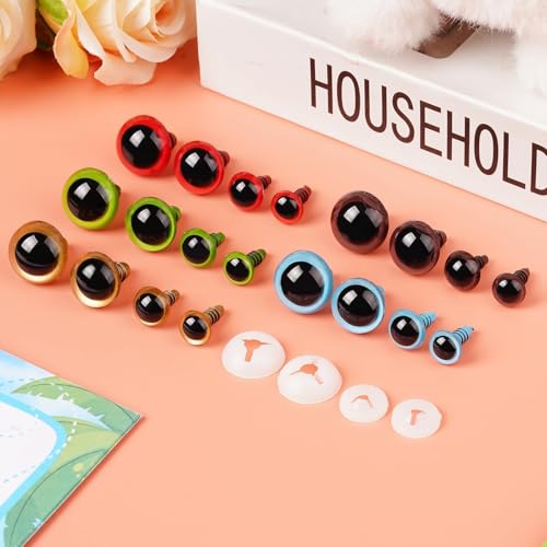 MUCUNNIA 160pcs Safety Eyes for Amigurumi with Washers 10/12/16/18mm Colorful Plastic Safety Eyes for Crochet Craft Safety Eyes Gift for Crochet Lovers Halloween Decorations Stuffed Animals Crafting