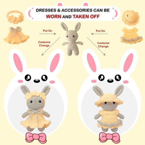 LoopMap Amigurumi Crochet Kit for Beginners with Removable Dress & Video Tutorials, DIY Bunny Making Kit Includes Premium Yarn & Tools, Creative Gift for Adults Teens (Yellow) - color: bunny-yellow