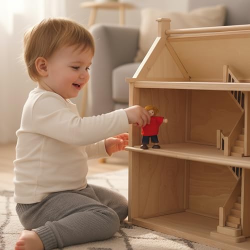 PlanToys® Boy Dollhouse Wooden Figurine Poseable 1:12 Scale 4-Inch Doll | son character, doll house people accessories, bendable arms, kids pretend play, girls storytelling gift ages 3+ for boys - color: Caucasian Boy