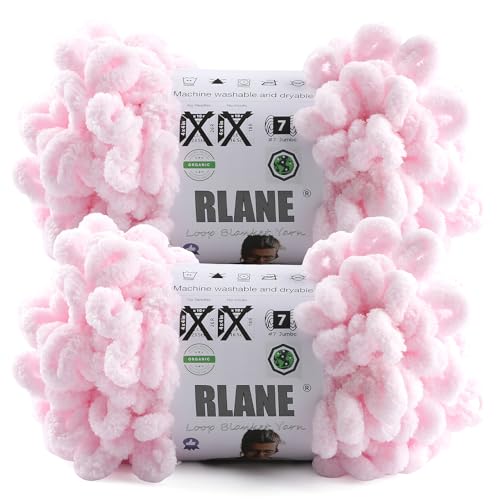 Loop Yarn for Finger Knitting Soft - Chunky Yarn for Hand Knitting - 2 Pack of 180 G/6.4 Oz - #7 Jumbo - 18 Yards - Chenille Blanket Yarn for Crocheting Blankets Amigurumi (2, Light Pink) - color: Light Pink