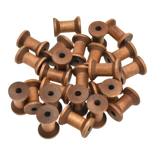 HAHIYO 1.2Inch/3cm 25PCs Light Brown Color Wood Spool - Natural Unfinished Wooden Thread Spools for Textile Wire Weaving Ribbon Crafts DIY Art Education Smooth Rotatable Bobbins - color: Light Brown, size: 1.2Inch-25P