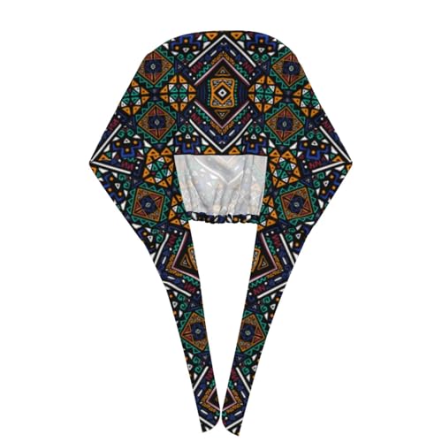 MOLIAN Dental Tooth Adjustable Working Cap Surgical Headgear for Women Men | Adjustable Tie Back Scrub Caps with Button Built-in Sweatband Working Cap for Nurses Doctors and Workers - color: Aztec Boho Print