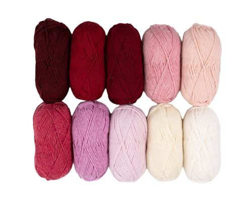 Knit Picks Wool of the Andes Assorted 100% Wool Yarn Pack for Knitting | 10 skeins (500g total) of soft worsted weight crocheting yarn in Valentine color, good for felting. - color: Valentine
