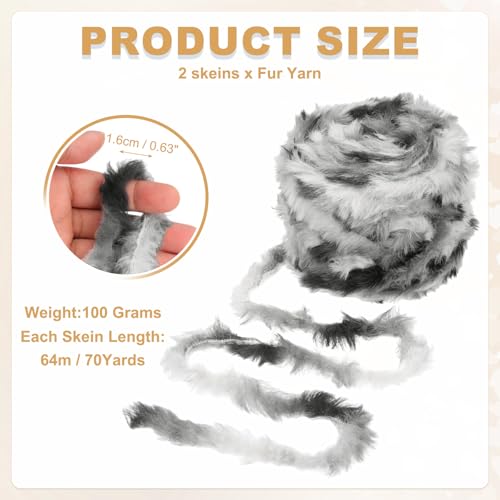 PATIKIL 70 Yards Fur Yarn, 2 Skeins 100 Grams Soft Plush Fluffy Chunky Polyester Faux Fur Eyelash Yarn for Crocheting Hand Knitting Blanket Hats Crochet Crafting, Dark Cloud Color - color: Dark Cloud Color