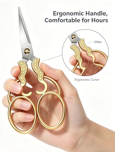 2 PCS Fabric Scissors with 2 Covers- 5-Inch Retro Stainless Steel Precision Scissors, Corrosion & Rust Resistant, Sharp Cutting, Lightweight–Suitable for Embroidery Thread, Paper, Yarn