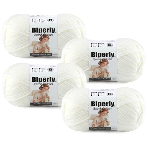 Skinny Chenille Yarn for Crocheting, #2 White Thin Baby Blanket Plush Yarn | 4 Pack of 158 Yds, 1.7 Oz Sport Fingering Weight Fine Yarn, Soft Fluffy Velvet Yarn for Crochet knitting Blankets, Amigurumi - color: Cream