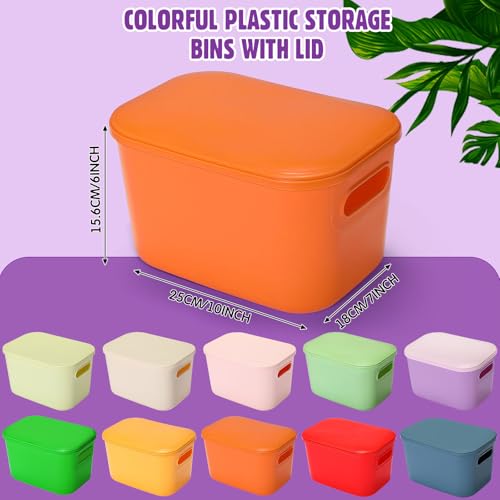 Thyle 12 Pack Richly Colorful Plastic Storage Bins with Lids 7 Quart Toy Storage Box Stackable Nestable Organizer Boxes with Handle and Labels for Classroom Shelf Bedroom Desktop Toys School Supplies - color: Vivid Color