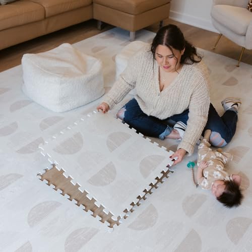 Little Landings Baby Play Mat for Floor - Aura Oat (6x6ft) - Interlocking EVA Foam Play Mat Tiles for Babies & Toddlers, Non-Toxic Playmat for Tummy Time, Crawling & Playroom - Neutral Rug-Look Design - color: Aura - Oat, size: 6x6 ft
