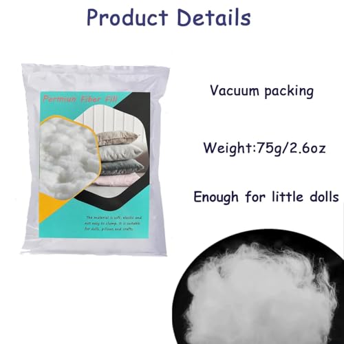Vseegrs 75g/2.6oz Premium Polyester Stuffing for Stuffed Animals, Soft and Warm Down Feather Like DIY Toy Stuffing for Dolls, Silky Texture Fiber Filling pp Cotton Stuffing for Craft (Pack of 3) - size: 75/2.6oz (Pack of 3)