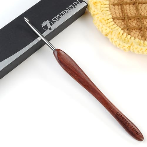 SEVENSUN Crochet Hook 3.5mm - Handmade Ergonomic Crochet Hook - Stainless Steel Wood Handle Crochet Hook - Dreadlock Crochet Hooks Needle Crochet Accessories Crochet Hooks for Arthritic Hands, Red - size: 3.5mm(Size E)