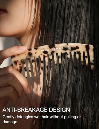 Heesch Wide Tooth Comb for Curls, Wet, Thick Hair, Detangling Comb 5 Inch Small Travel Comb & 7 Inch Large Comb for Women, 2 Pack Blonde Tortoise Comb Set, Made from Cellulose Acetate - color: Blonde Tortoise