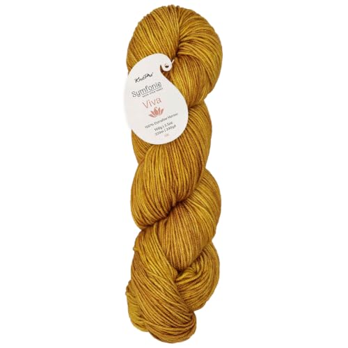 KnitPro Symfonie DK Weight Merino Wool Yarn 240yds, 100g, Gold Leaf | 100% Extrafine Merino, Hand Dyed, OEKO-TEX Certified, Superwash, Colorfast, #3 Yarn Skein for Knitting & Crochet - color: Gold Leaf