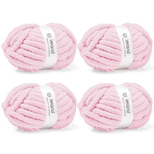 Inhand Baby Pink Chunky Chenille Yarn for Hand Knitting,Thick Bulky Mom Blanket Yarn for Crocheting,Soft Fluffy Yarn for Mother’s Day Gifts and Crafts for Women/Grandma,4 Pack (29.5Yds/8.4oz Each) - color: Baby Pink, size: 4 Pack