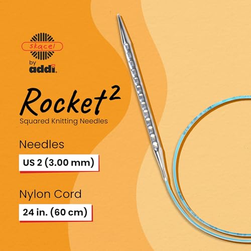 skacel by addi Rocket 2 (Squared) Circular Knitting Needles, Fixed 24 Inch (60 cm) Plated Brass Tips with Flexible Nylon Cord, 3 mm (US Size 2)