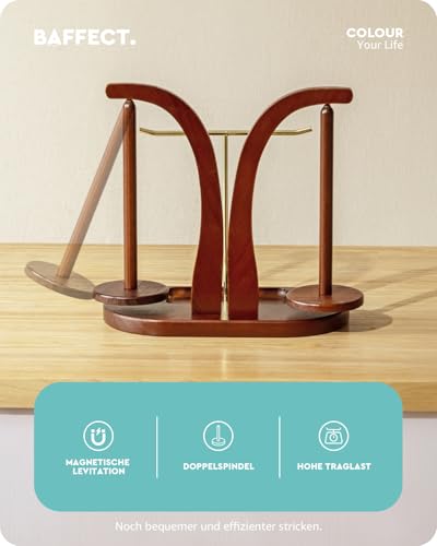 Baffect Yarn Holder Magnetic, Wooden Double Yarn Spindle (Brown + Gold) | With T-shape Holder, Small Accessories Storage slot & Phone Stand, Ideal Gift For Crochet Lovers - color: Brown+Gold