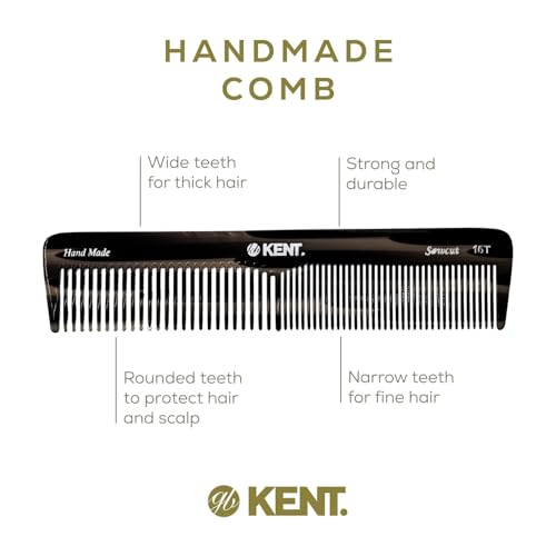 Kent 16T Black Graphite Fine and Wide Tooth for Daily Grooming,Handmade Styling Comb for All Hair Types,Wet or Dry Hair Detangling Comb for Men and Women,Saw Cut Hand Polished,Made in England - color: Graphite, size: 2 Pack