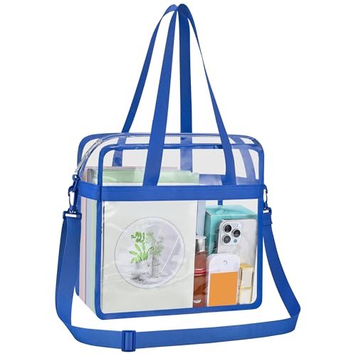 Clear Bag for Stadium Events 12×6×12 Clear Tote Bag | See Through Bag with Removable Shoulder Strap for Concert,Sport,Festival - color: Blue, style: Main Pocket Only