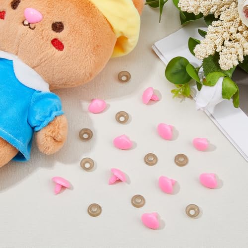 SUPERFINDINGS 70 Sets Pink Safety Noses Craft Plastic Triangle Nose with Washers Stuffed Animals Noses for Rabbit Doll Bear Plush Animal Puppet Crafts Supplies, Width:19.5mm