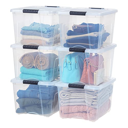 IRIS USA 6-Pack 40 Quart Storage Bins with Lids, Clear | Transparent design makes contents easy to find. Perfect for moving, blankets, clothing, and garage storage. Nestable design - color: Clear, size: 40 Qt, style: 6 Pack