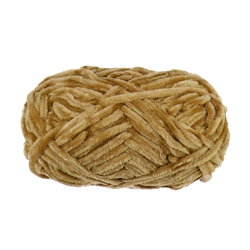 HARFINGTON 1 Skein Velvet Yarn Chenille Yarn 100g/3.5oz 87 Yards Total Length 6# Super Bulky Polyester Soft Blanket Yarn for Knitting Weaving Bag Scarf, Khaki - color: Khaki