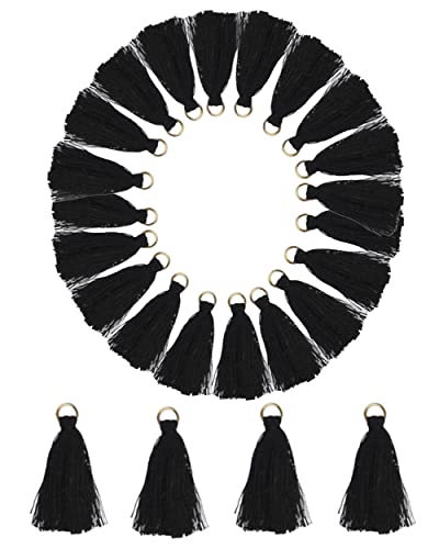 MSCFTFB 100 Pieces Mini Tassels with Jump Rings Mala Tassel Kit for Earring Necklace Jewelry Making Garland Keychain Charms Crafts Decorations (Black) - color: Black
