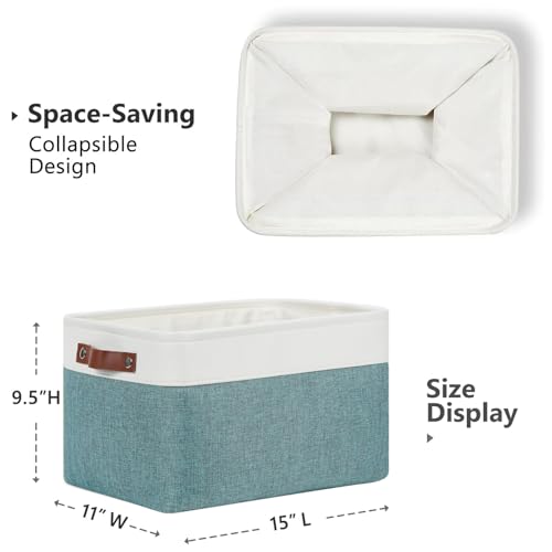 DULLEMELO Storage Baskets for Shelves, Fabric Collapsible Rectangular Storage Bins for Shelves, Closets, Nursery, Home, Office, Empty Gift Baskets (4-Pack-15"*11"*9.5", White&Deep Green) - color: White&Dark Green, size: L-15"x11"x9.5"