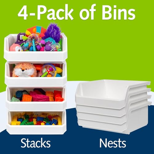 ReadySpace Extra Large Stackable Plastic Storage Bins, 4-Pack, White | Open-Front Stackable Bins For Garage, Pantry, Closet & Office, 14,8"L X 16,5"W X 7"H, Nests When Empty, Durable Plastic, - color: White, size: Extra Large, 4-Pack