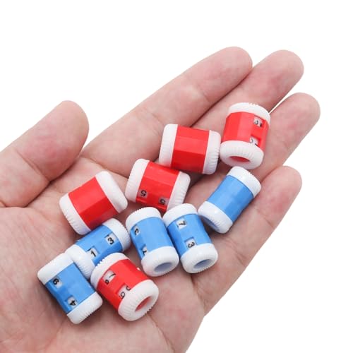 JAKOUE 10 Pcs Knitting and Crochet Row Counter Ring | Manual 2 Digit Dial, Slips on Needles, ABS Plastic, Red and Blue