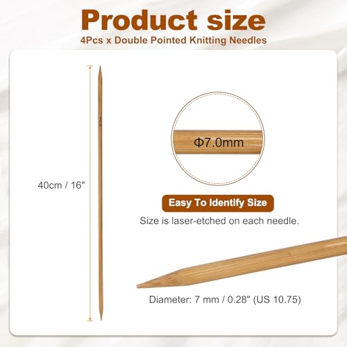 HARFINGTON 4Pcs Double Pointed Knitting Needles Size US 10.75 (7mm) 16" Long Carbonized Bamboo Straight Knitting Needles for Beginners Handmade Creative DIY Craft Yarn Projects - size: Size US 10.75 (7mm)