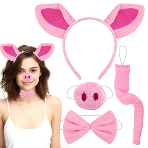 Plush Animal Ears Headband & Nose Bow Tie Tail, Halloween 100 Day Cosplay Festival Theme Party Dress up Costume