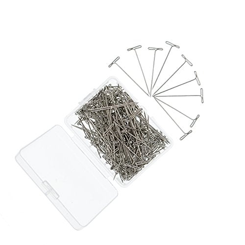 200 Pieces Stainless Steel T-Pins, 38mm/1.5inch，T Shape Sewing Pins for Blocking Knitting, Wig Pins Stainless Steel Push Pin Kit with Clear Box for Mannequin Head and Sewing