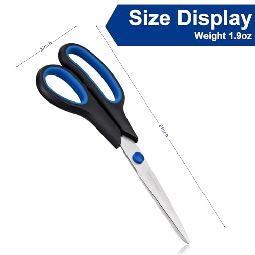 6PCS 8" Scissors,Sharp Stainless Steel All Purpose for Office School Crafts | Right/Left Handed, Comfort Grip Scissors for Office Desk Accessories Sewing Fabric Home Craft School Teacher/Class Supplies - color: Black