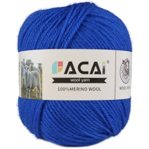 Facai Merino Wool Yarn Sock Yarn - 100% Pure Merino Wool Roving for Knitting, 1-Ball Set, 3.5oz (240 Yards), Worsted Weight (1, Blue) - color: Blue