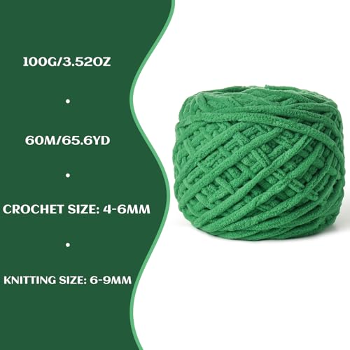 Fluffy Chenille Chunky Yarn for Crocheting 100g(65.6yd) - Baby Yarn for Crocheting Soft - Velvet Yarn for Crochet Blanket - Amigurumi Crochet Yarn (Green) - color: Green