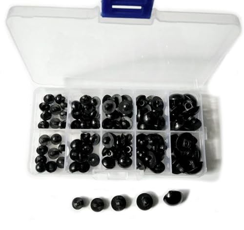 100 Pcs Assorted Sizes Sewing Black Eyes Sew On Plastic Safety Eye Half Ball Round Domed Buttons in Box for Crafts DIY