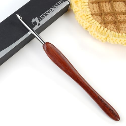 SEVENSUN Mimosa 4.5mm Single Crochet Hook, Available in 0.6mm-6.5mm, Ergonomic Hand Polished Stainless Steel Inline Pointy Wood Handle Crochet Hook for Arthritic Hands - size: 4.5mm(No. 7)