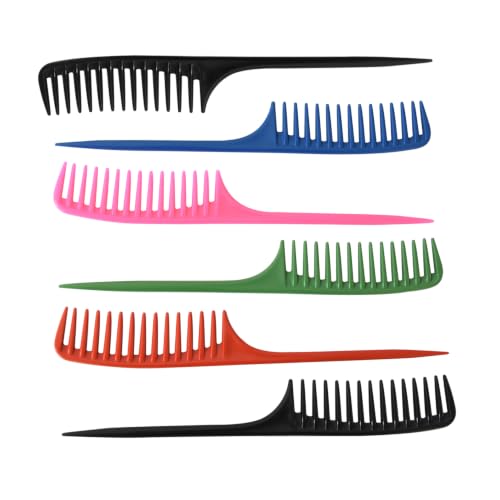 6 Pieces Hair Combs Wide Tooth Comb Hair Teasing Comb Tail Comb Salon Styling Comb Wig Comb (5 Colors） - style: Wide tooth tail comb
